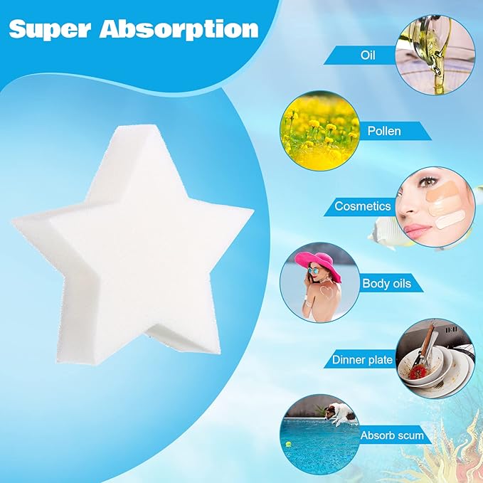 Patelai 40 Pcs Hot Tub Sponge Spa Cleaning Sponges for Hot Tub Oil Absorbing Cleaning Scum for Spa, Bathtub and Swimming Pool to Soak up Oils Bathtub Accessories(Star Style)