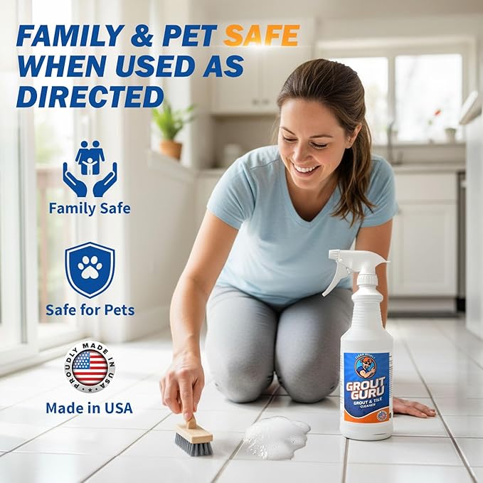 Guru The Professional Grout Cleaner for Tile Floors | Acid Free Formula | Tile Cleaner Spray for Marble, Natural Stones, Porcelain, & Marble | Shower Bathroom and Home Cleaner - Spray, 32 Oz
