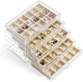 Jewelry Organizer with 5 Drawers Clear Acrylic Earring Display Case Velvet Jewelry Storage Box Display Holder for Earring Ring Bracelet Necklace (Beige, 90 Grids)