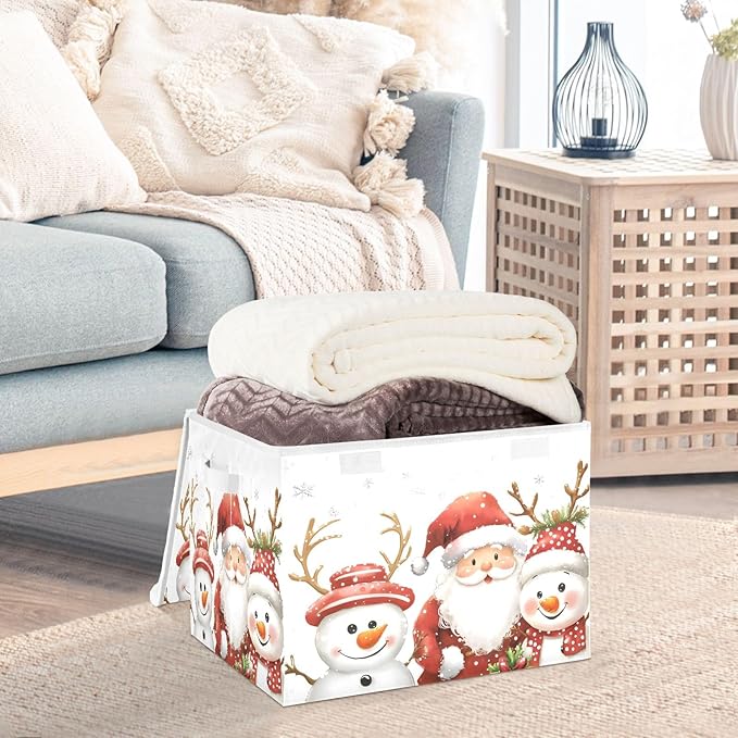 Bolaz Storage Bins with Lids and Handles,Christmas Snowman Storage Box Storage Basket with Cover Collapsible Organizer Containers for Home Closet, Shelves