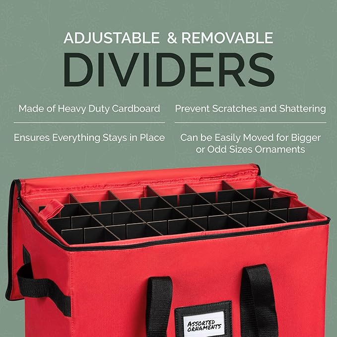 Christmas Ornament Storage Container,Box Stores Up to 96, Adjustable Dividers, Large Organizer Bin to Protect and Store Holiday Décor