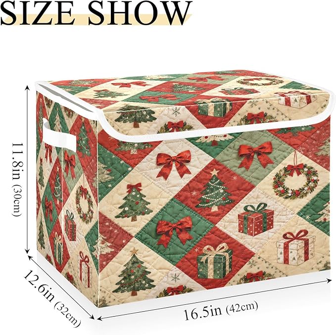 Christmas Tree Bow Gift Storage Bins with Lids Foldable Storage Basket with Handles Collapsible Large Fabric Organizer Containers for Clothes Shelves Closet Office Home