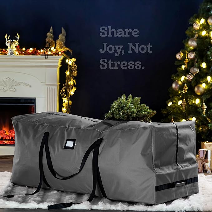 ZOBER 600D Oxford Fabric Large Rolling Christmas Tree Storage Bag - Fits 9 Ft Artificial Trees - Waterproof Christmas Tree Bag For Storage Box For Xmas, Durable Handles and Wheels - Card Slot - Gray