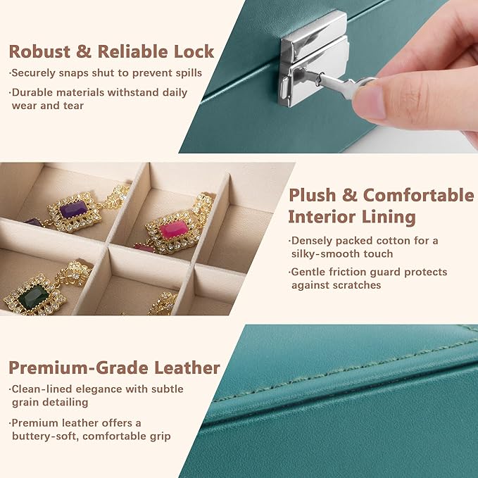 Homeanda Jewelry box 2 layer Jewelry box Leather Jewelry boxes for Women Girls Teens Jewelry organizer box Jewelry Storage box with lock(Green)