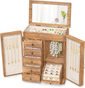 Jewelry Box Organizer, Farmhouse Wooden Jewelry Boxes for Women Girls, 6 Layer Jewelry Case Storage with Bracelet Holder Display Hooks for Necklaces Earrings Rings Bracelets (Carbonized Brown)