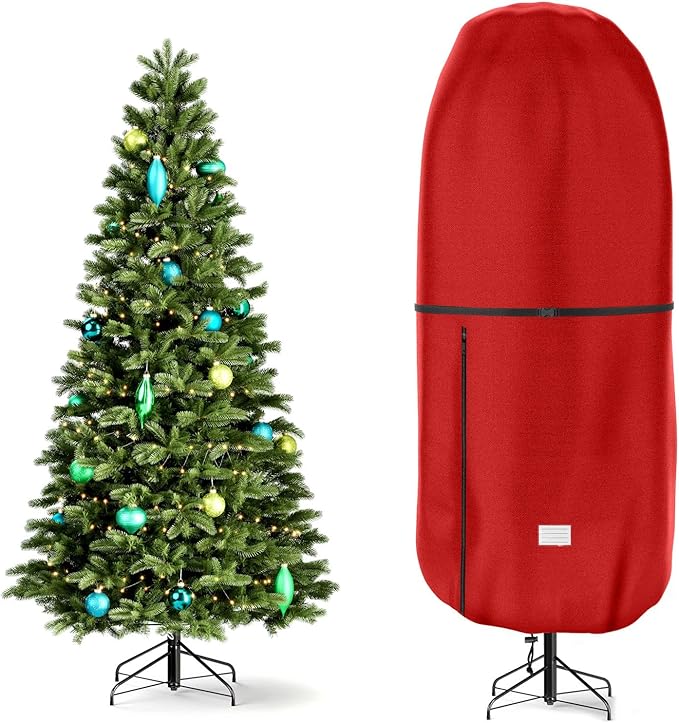 Upright Christmas Tree Storage Cover - Tear Resistant Adjustable 7.5 FT Xmas Bag for Artificial Standing Tree With Ornaments, Dustproof Fabric Cover