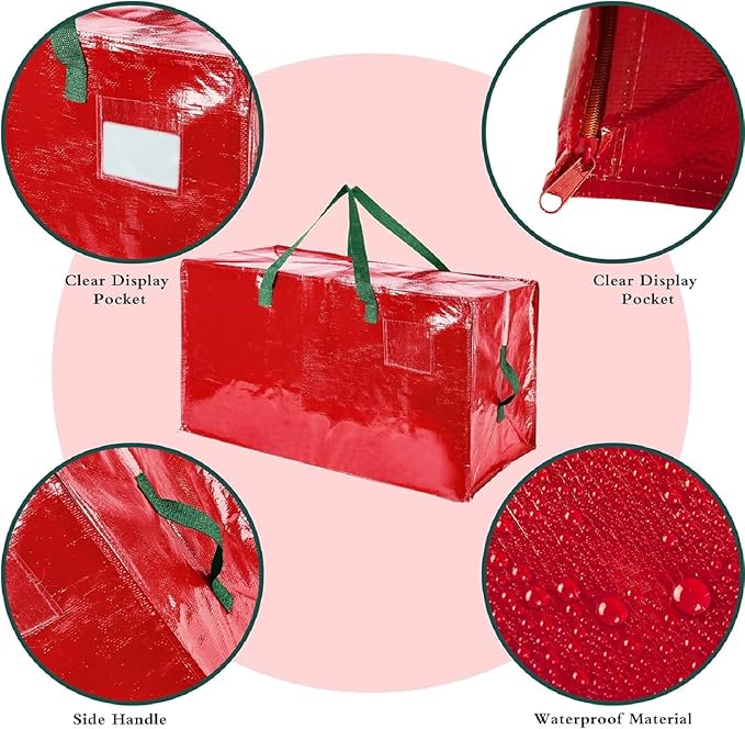 Shappy 6 Pcs Heavy Duty Christmas Storage Bags Extra Large Ornaments Container Moving Bags Xmas Decoration Organizer Storage Bag(red,30 x 16", 24 x 16", 20 x 16")