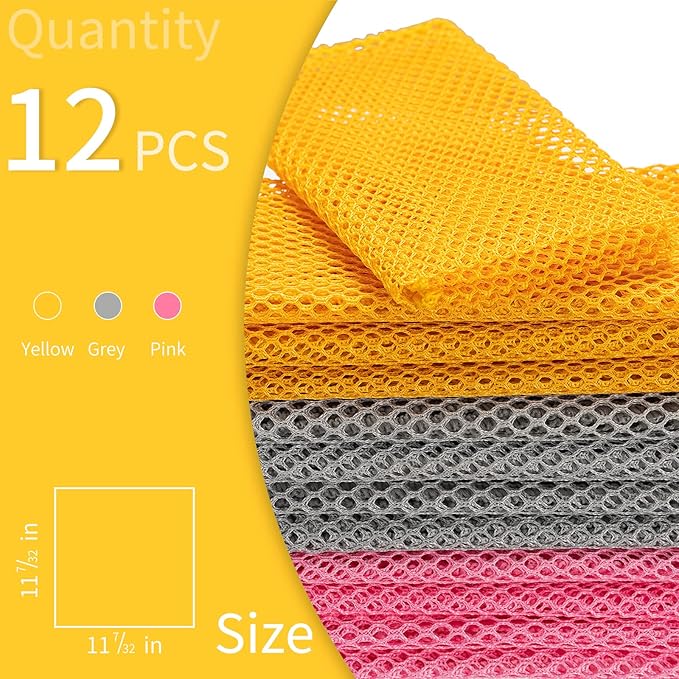 BAIKAFU 12Pcs Dish Wash Net,Innovative Mesh Cloth,Ultra Non-Scratch Dish Rags for Washing Dishes,100% No Odor/Quick Dry,Perfect Scrubber,Dish Sponges for Washing Dishes Yellow/Pink/Gray