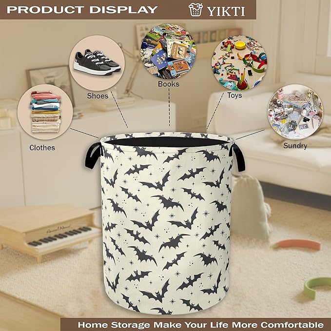 Gothic Bats Laundry Hamper,Halloween Collapsible Laundry Baskets,Waterproof Oxford Cloth Laundry Room Organization for Bedroom,Bathroom,Nursery,16x20 Inch