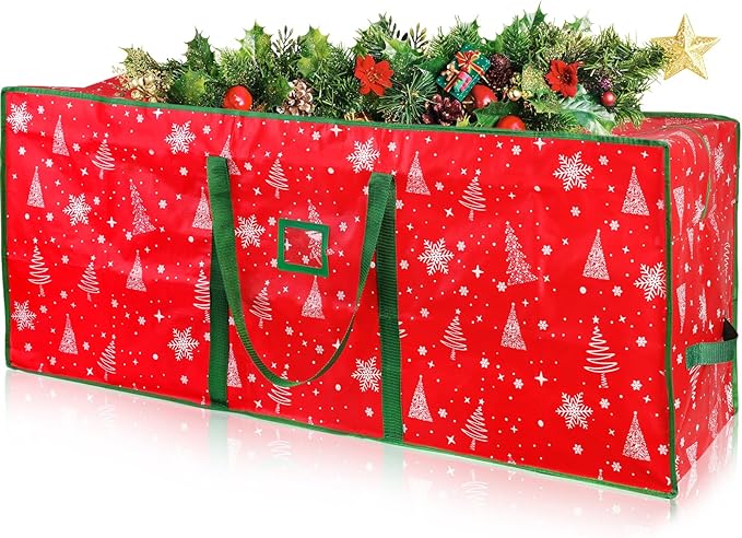 Christmas Tree Storage Bag,Plastic Waterproof Snowflake Christmas Tree Bag Large Storage Box Decoration Container Reinforced Handles Dual Zippers for 9ft Artificial Holiday Xmas Disassembled Trees