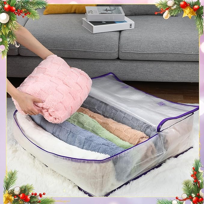 8 Pcs Clear Wreath Storage Bags 26 Inch Christmas Decoration Garland Container Door Garland Holiday Wreath Storage Holder with Handle and Zipper Heavy Duty Plastic Packing Totes(Purple)