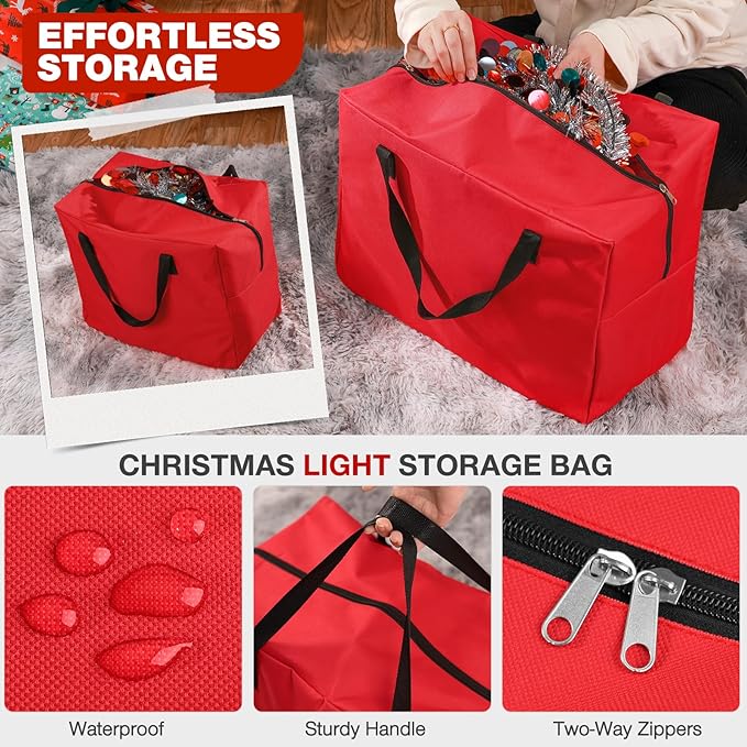 3 Pack Christmas Tree Storage Bag, for 7.5 Ft Artificial Trees up, Durable Waterproof With Reinforced Carrying Handles, Xmas Holiday Garland Bag Storage Case (7.5 Ft, Red)