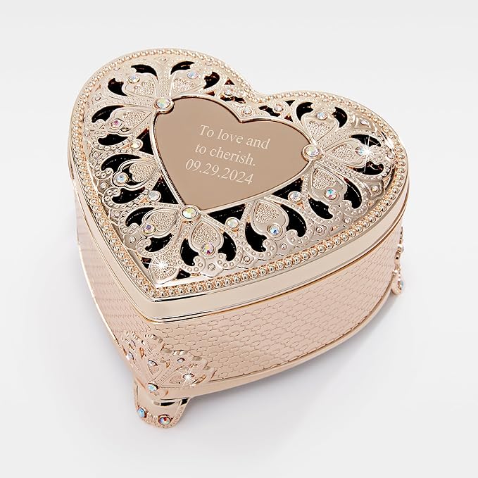 THINGS REMEMBERED Engraved Gold Heart Anastasia Clover Jewelry Box (Free Customization)