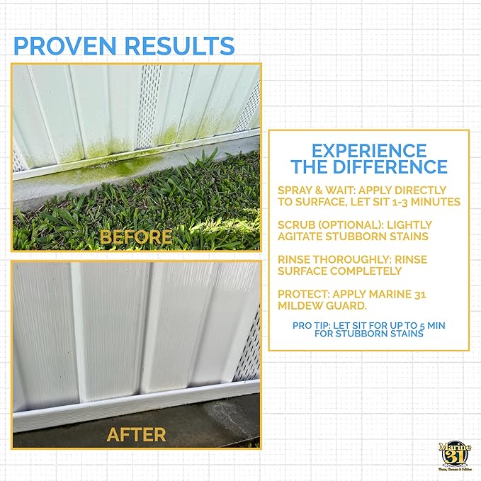 Marine 31 Mildew Stain Remover Gel | Thick Gel Formula for Marine, Boat, Home & Patio | Removes Mildew & Stains from Bathrooms & Showers | Effective Cleaner | M31-375 | 20oz