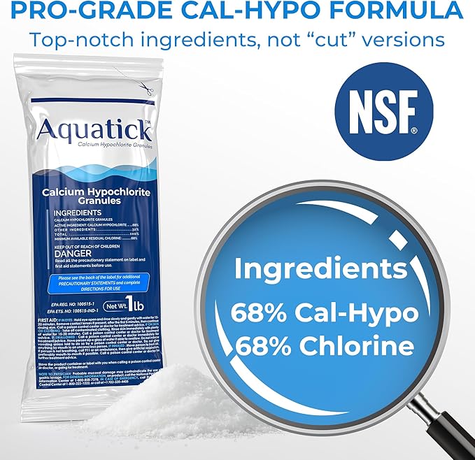 Pro-Grade Chlorine Pool Shock, 68% Cal-Hypo Granular Sanitizer, Prevents Bacteria & Algae, Restores Crystal Clear Water - Shock Treatment, Swimming Pool Chemical - 1lb