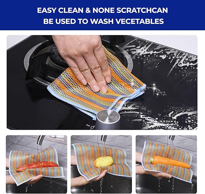 Wangjinpeng 12PCS Non-Scratch Multipurpose Steel Wire Dishcloths - Reusable Quick-Dry Odor-Free Scrub Cloths for Dishes, Kitchen Cleaning Cloths for Cookware, Sinks, Stove Tops(9.84X9.84)