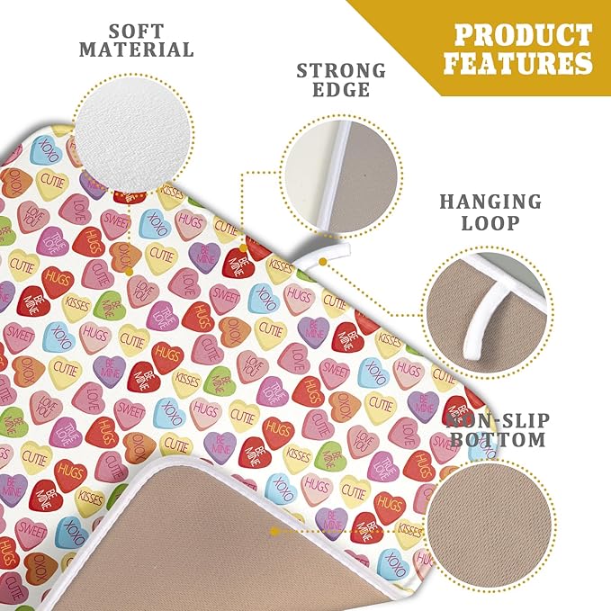 Valentine’s Day Dish Drying Mat for Kitchen Counter 18x16 Inch Colorful Love Drying Mat with Absorbent Reversible Microfiber Holiday Dish Drainer Mats Rack Pad for Coffee Countertop Protector