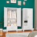 71" H Metal Armoire Wardrobe Closet with Mirror,Household Steel Wardrobe Cabinet with Drawers,Clothing Storage Wardrobe Cabinet with Adjustable Shelves and Hanging Rod for Bedroom（White）