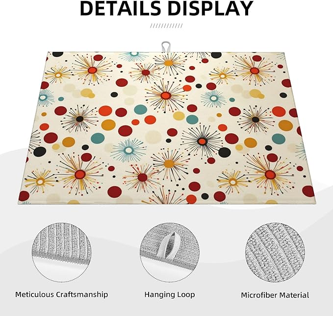 Mid Century Modern Dish Drying Mat for Kitchen Counter Microfiber Super Absorbent Non-Slip Dish Drying Pad for Countertops Dishes Utensils Stylish Quick-Dry Machine Washable 18x24 Inch