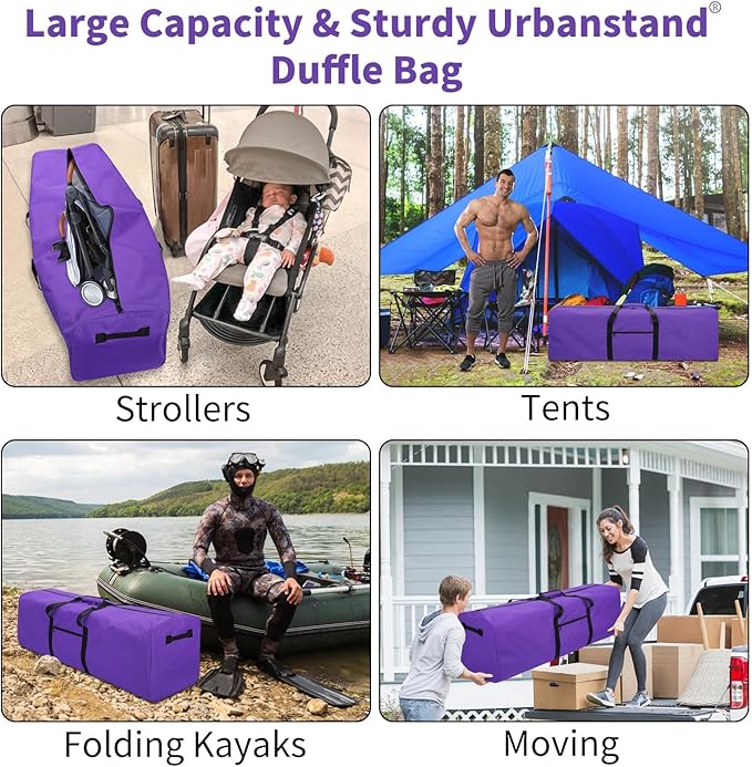 Urbanstand 52 Inch Extra Large Duffle Bag for Travel, Sports Gear Storage Bag with 2-way Lockable Zippers, Long Duffel Bag for Tent Camping tripod (Purple)