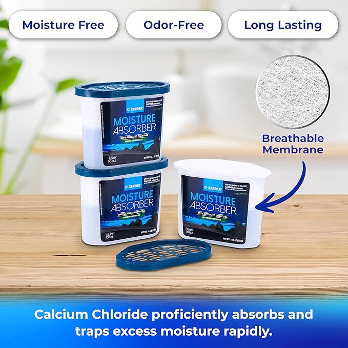 ZARPAX Moisture Absorber Activated Charcoal 10.5 oz/300g | Removes Moisture, Damp, Humidity & Odors | Odor Absorber | Moisture Trap for Bathroom, Closet, Kitchen & Small Spaces | Set of 15