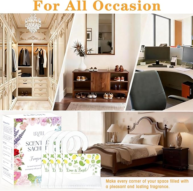 13 Packs Lime & Basil Sachets Bags for Drawers and Closets, Hanging Scented Sachets Air Fresheners, Natural Home Fragrance Odor Eliminator for Wardrobe, Shoe Cabinet, Car & Bathroom Potpourri Bag