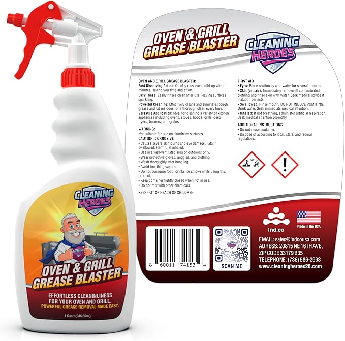 CLEANING HEROES Oven and Grill Cleaner, 32 Fl Oz - BBQ Cleaner and Degreaser - Perfect for Air Fryers, Stoves, Baked-On Grease and Food Buildup