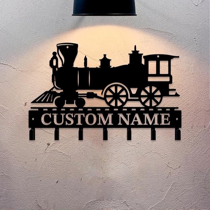 Personalized Train Metal Keys Hooks,Custom Name Metal Train Keys Hooks,Black Metal Train Wall Home Storage Decorative Keys Hooks,Key Holder Hooks for Wall (Style E)
