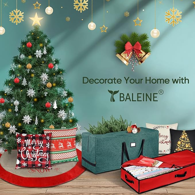 BALEINE Wrapping Paper Storage Organizer, 40" Durable 600D Oxford Fabric Gift Wrap Storage Bag with Flexible Partitions for Ribbon, Holiday Accessories (Green)