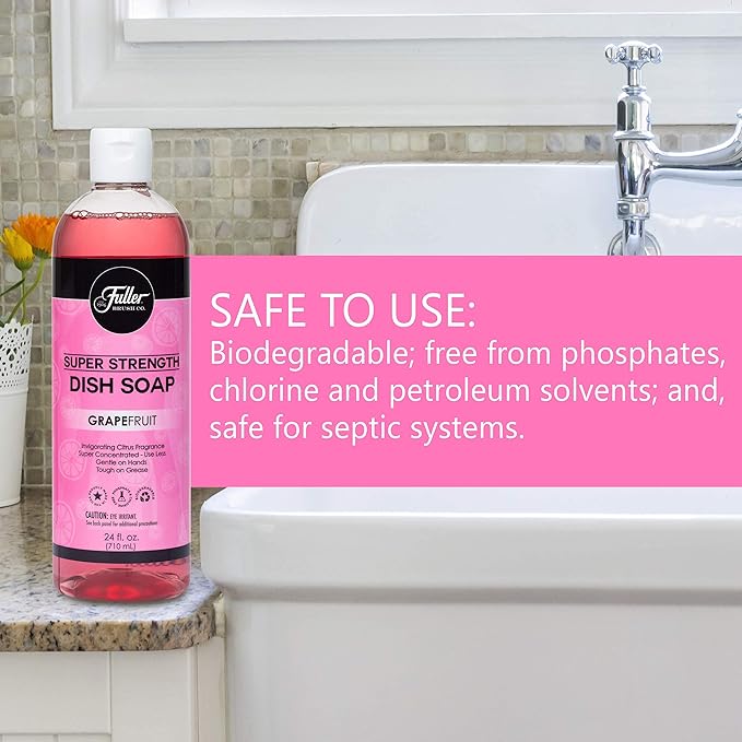 Fuller Brush Super Strength Dish Soap – Grapefruit – Ultra Concentrated Formula – Cuts Grease Fast, Clean Dishes, Glassware, Silverware, Pots, Pans & Surfaces – (Pack of 6)