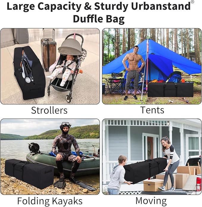 Urbanstand 48 Inch Extra Large Duffle Bag for Travel, Sports Gear Storage Bag with 2-way Lockable Zippers, Long Canvas Duffel Bag for Tent Camping tripod (Black 48inch 2Pack)