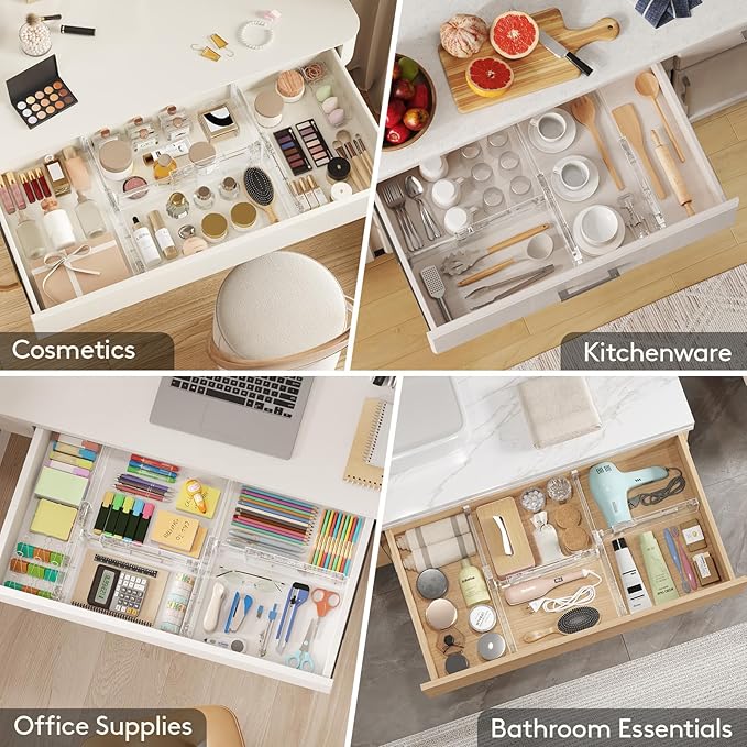 Lifewit Clear Drawer Dividers Adjustable Clothes Drawer Organizers, Expandable Drawer Separators, 5 Pack, 4" High/11-17 Long