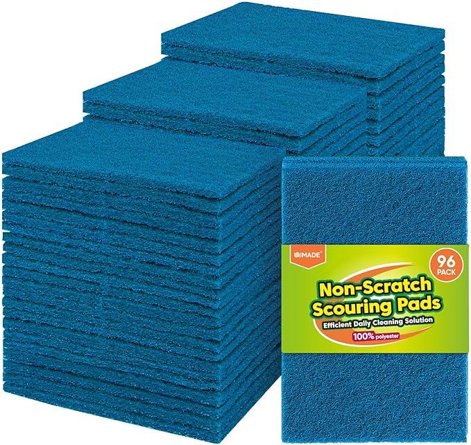 UNIMADE Non-Scratch Scouring Pads, 96Pcs Household Scour Pads for Kitchen, Garage and Outdoors, Reusable Dish Scrubber Pads for Pan and Metal Grill - Blue