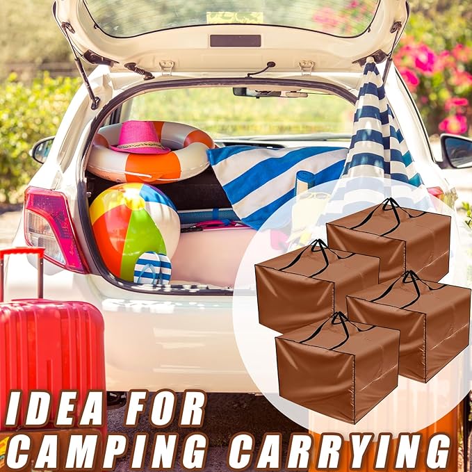 Patelai 4 Pcs Outdoor Patio Cushion Cover Storage Bag 32 x 32 x 24'' 105 Gallon Waterproof Thickened Oxford Camping Moving Bag with Zipper for Xmas Tree Ornament Furniture Pillow Packing (Brown)