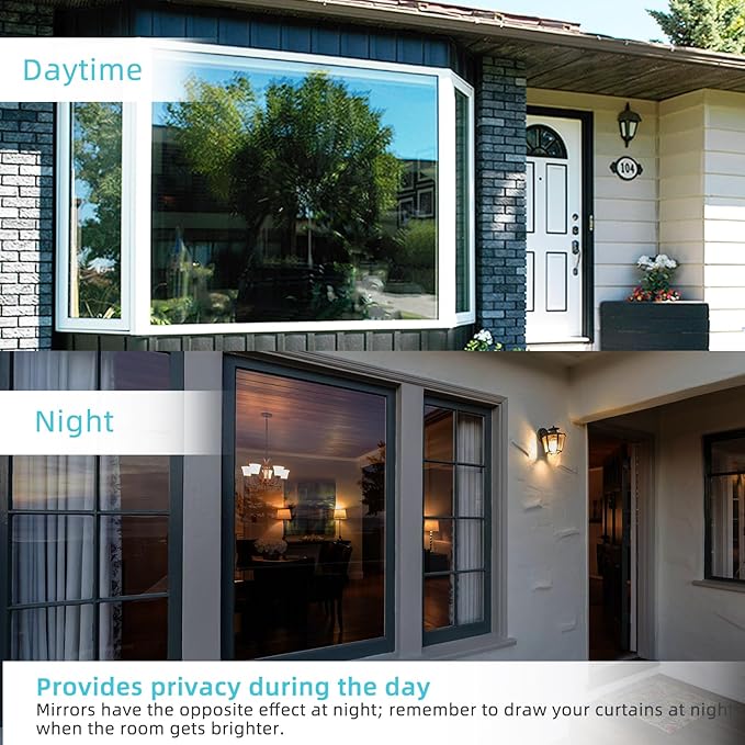 Filmgoo Window Privacy Film One Way Daytime Mirror Tint Treatments UV Heat Control Vinyl Stickers Sun Block Glass Paper Door Covering Reflective (Light Blue Silver, 17.5 Inch x 7.8 Feet)