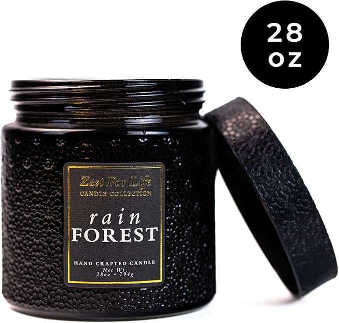 A Cheerful Giver - 28oz Large Scented Candle Jar with Lid- Zest for Life - 130 Hours of Burn Time, Gift for Women (Large, Rain Forest)
