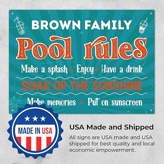 Custom Pool Sign, Pool Rules Enjoy Swimming For Pool Décor Sign, 10x14 Inches, Rust Free .040 Aluminum, Fade Resistant, Made in USA by Sigo Signs