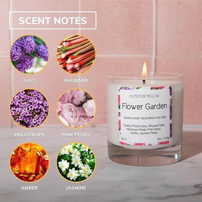 Outdoor Fellow Flower Garden Candle, 8oz, Lilac & Jasmine, 50-Hour Burn Time, Spring Scented Candle, Relaxing Fragrance, Elegant Gift for Any Occasion