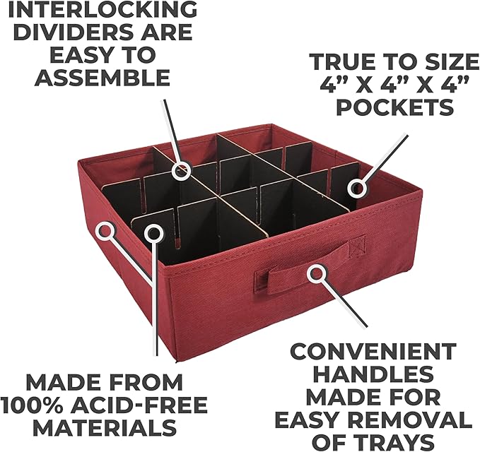 612 Vermont Christmas Ornament Storage Box with Adjustable Acid-Free Dividers, Holds 54 – 4 Inch Ornaments (SB-40042-VT)