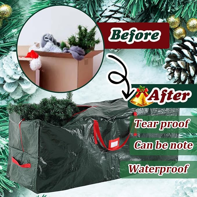 Amylove 4 Pcs Large Christmas Tree Storage Bags Heavy Duty Xmas Zippered Bags Bulk Waterproof Plastic Christmas Tree Container with Carry Handles(12 Ft/ 9 Ft/ 7.5 Ft/ 4.5 ft,Red/Green)