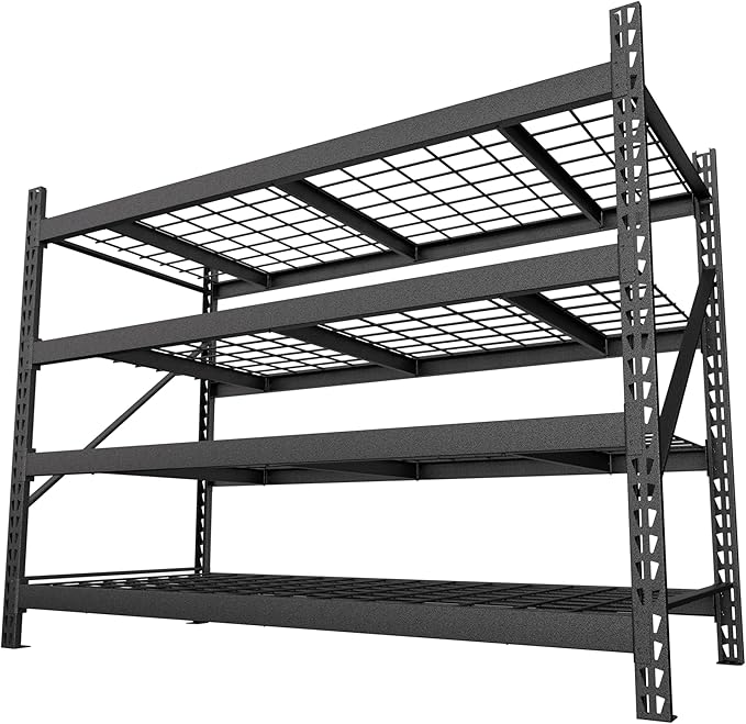 BlueWish 9000LBS Wire Rack Shelving, 18”D x 61”W x 72”H Storage Racks and Shelving with Reinforced Wire Partition, 4 Tiers Heavy Duty Garage Shelves for Warehouse Basement, Black