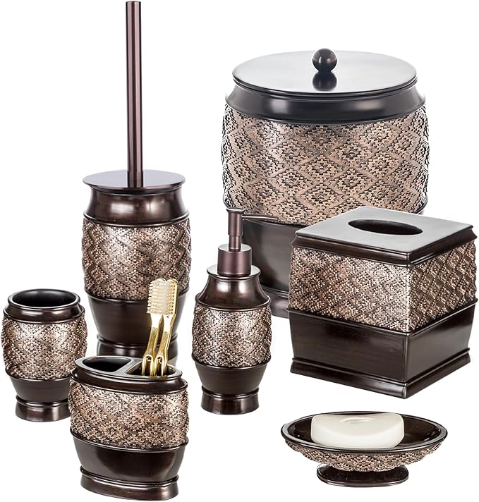 Creative Scents Dublin Toilet Brush Set - Toilet Bowl Cleaner Brush and Holder - Decorative Toilet Bowl Scrubber - Space Saving Design 5" x 5" x 15"H, Contemporary Toilet Bowl Cleaner (Brown)