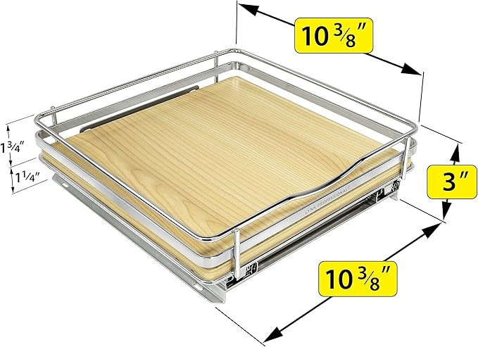 LYNK PROFESSIONAL® Élite™ Pull Out Spice Rack Organizer for Inside Kitchen Cabinets - 10-3/8 inch Wide - Slide Out Drawer – Wood/Chrome Sliding Spice Cabinet Organization Shelf Racks - 1 Tier