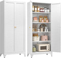 75" Kitchen Pantry Cabinet, White Metal Storage Cabinet with Doors and 4 Adjustable Shelves, Tall Metal Pantry Cabinets, Large Cupboard for Kitchen, Dining Living Room, Bathroom, Office