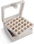 Glenor Co Earring Organizer - Classic 50 Section Jewelry Box/Case/Holder for Earrings, Rings, Necklaces, Jewelry, Cufflinks or Collections -2 Layer Small Compartments with Large Glass Top - Grey