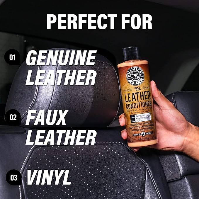 Chemical Guys SPI410 Leather Cleaner and Conditioner Bundle with ACC_S95 Long Bristle Horse Hair Leather Cleaning Brush, Safe for Car, Home, Office, & More (3 Item Bundle with 2-16 fl oz Bottles)