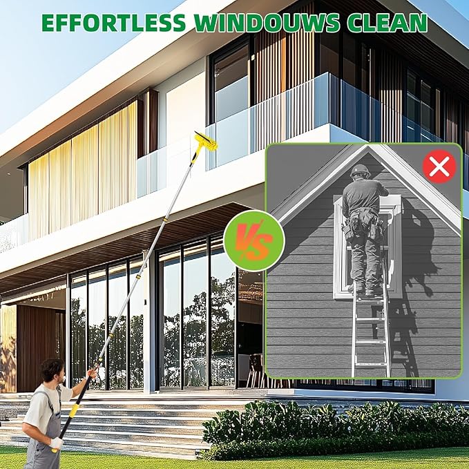 Opow 284'' Window Squeegee with Telescoping Extension Pole, 2 in 1 Shower Cleaning with Telescopic Pole, Extension Washing Tool with Rotating Head for Indoor/Outdoor High Window Glass