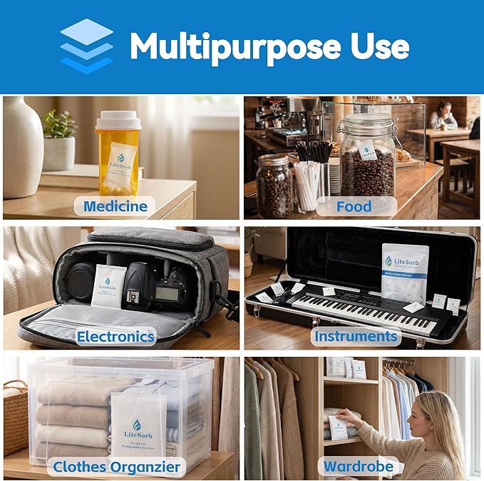 Natural Moisture Absorbers, Premium Moisture Absorption Desiccants Safe for Food, Luxury, Collectibles, Handbags, Shoes, Camera, Guitar Eco-Friendly & Biodegradable(30g x 4pcs)
