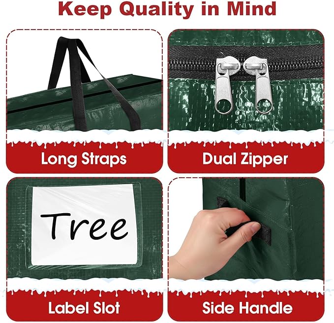 Christmas Tree Storage Bag, Christmas Tree Bag Fits Up to 9 Ft Artificial Xmas Trees, Heavy Duty Material, Waterproof & Dual Zippers Christmas Tree Box for Trees, Decorations (Green)