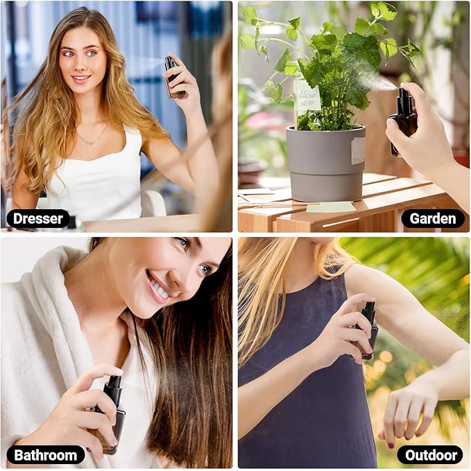 Segbeauty 1.7oz Amber Glass Spray Bottle Refillable Travel Bottles, 4pcs Fine Mist Travel Empty Spray Bottle for Hair, 50ml Atomizer Sprayer for Perfume, Liquid Containers Perfume Cologne Bottles